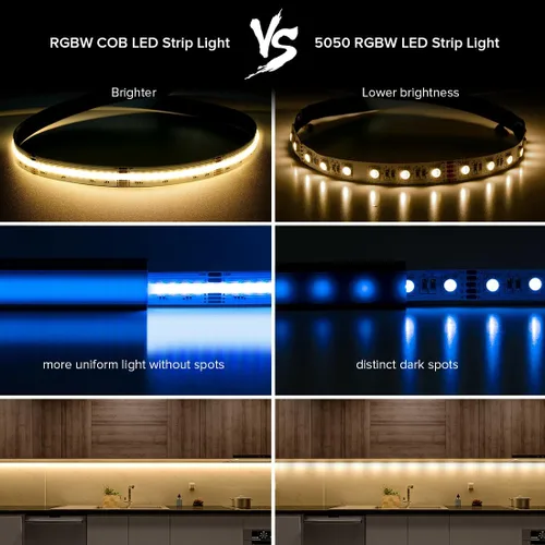 Miniatura 2 de SEZO RGBW COB LED Tira de luces RGB+blanco cálido 3000K 16.4FT/5M DC12V 896LEDs/m 0.472 in ancho FCOB RGBWW Flexible de alta densidad Uniforme Cinta