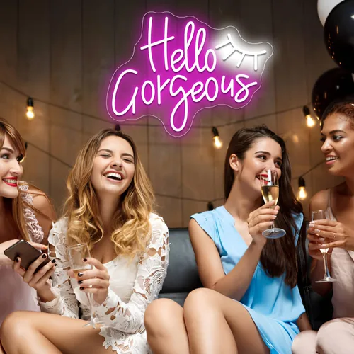 Miniatura 3 de Letreros de neón Hello Gorgeous para decoración de pared, letrero de 13.8 * 13.8 pulgadas de luz rosa para boda, decoración de compromiso