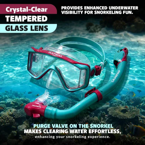 Miniatura 7 de Phantom Aquatics Rapido Clareza Junior Mask and Snorkel Combo Rubí turquesa