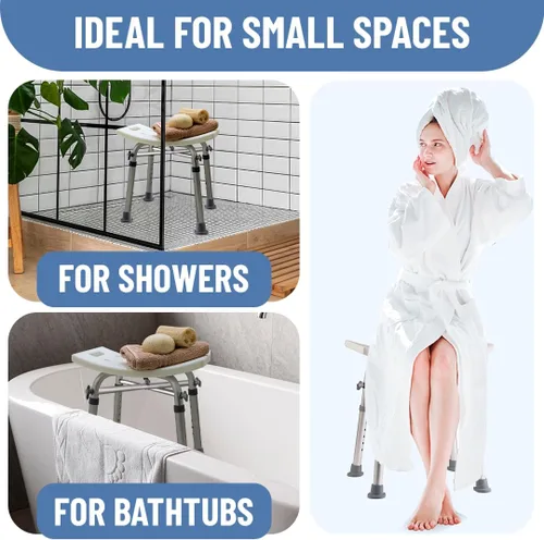 Miniatura 5 de Dr. Kay's Silla de ducha ajustable para ducha interior con soportes únicos de barra transversal resistente, taburete de ducha para la bañera