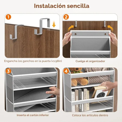 Miniatura 6 de Mefirt Organizador Sobre La Puerta, Organizador de Puerta con 6 Estantes y 6 Bolsillos de Gran Capacidad, Estantes Colgantes de Almacenamiento Sobre