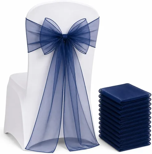 Miniatura 19 de Elegantes bandas de organza para silla, bandas de tela transparente para bodas, fiestas y eventos especiales, (paquete de 10 unidades, rosa bebé)