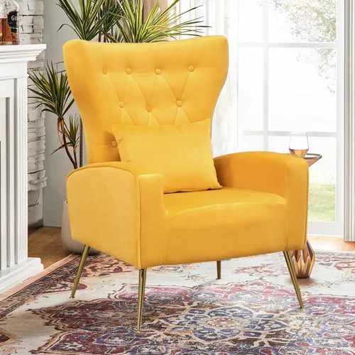 Miniatura 34 de Sillas decorativas de terciopelo con respaldo de ala y almohada lumbar, sillón moderno para sala de estar, dormitorio, silla auxiliar de recepción