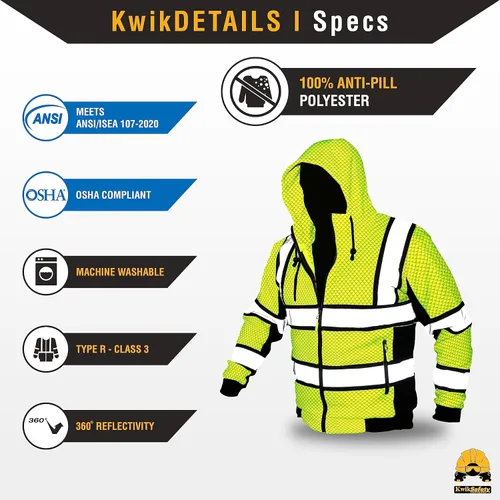 Miniatura 5 de KwikSafety - Charlotte, NC - Sudadera de forro polar de seguridad para hombres Chaqueta reflectante de alta visibilidad y PPE, ligera