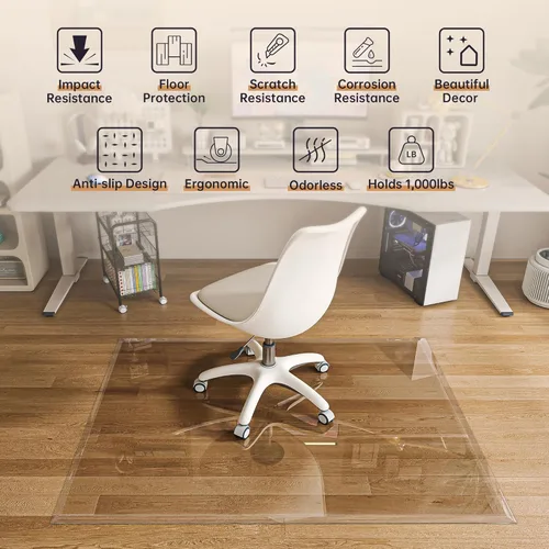 Miniatura 4 de [Vidrio templado] Tapete para silla de vidrio con borde biselado de 36 x 36 pulgadas con borde pulido, tapete transparente para silla de oficina, se