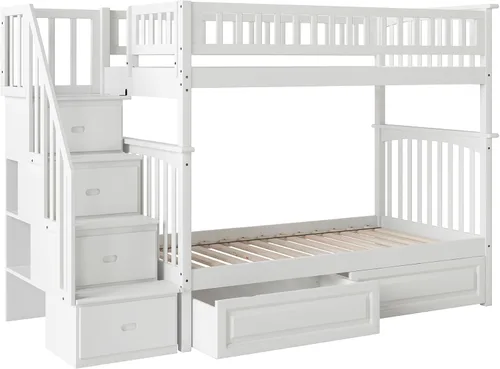 Miniatura 5 de Cama Atlantic Furniture tipo litera con escalera Columbia y cajones de cama en panel elevado, Madera, Blanco