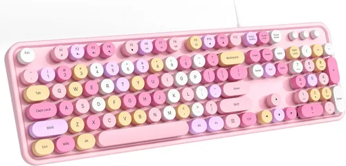 Miniatura 10 de MOFII Teclado con cable, teclado retro de tamaño completo, llave redonda, USB con cable Plug and Play, para laptop, PC, escritorio, ventanas