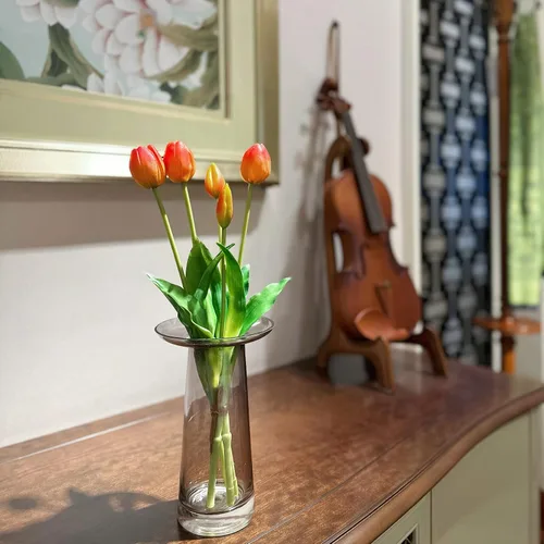 Miniatura 4 de Tulipanes falsos de tacto real de 16 pulgadas, flores artificiales con brotes, tallo flexible fácil de moldear, tulipanes sintéticos