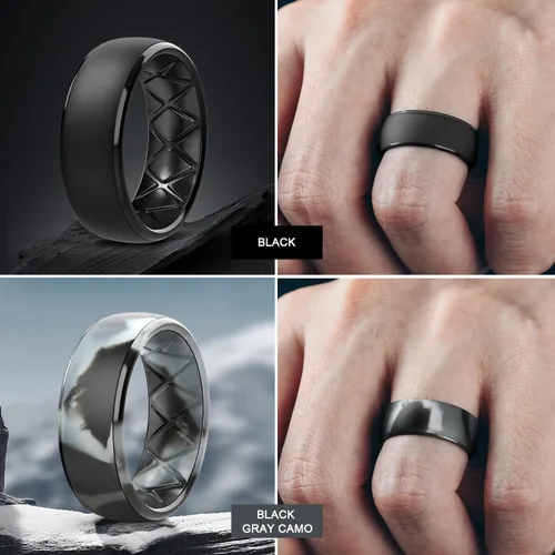 Miniatura 22 de Egnaro Anillos de boda de silicona para hombre: 1/4/6/7 Multipack de anillos de boda de goma con arco interior Diseño ergonómico transpirable