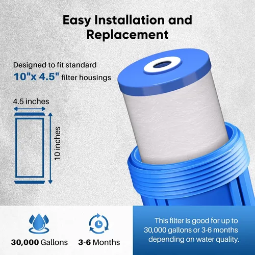 Miniatura 8 de PUREPLUS Cartucho de repuesto para filtro de agua de carbono y sedimentos FXHTC para toda la casa, de 5 micrones, de 10 x 4.5 pulgadas