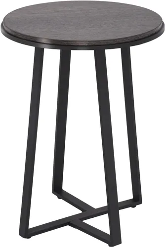 Miniatura 7 de Mesa auxiliar redonda Dorriss, mesa lateral pequeña de color gris con tapa de MDF, estructura metálica negra, mesa auxiliar alta para dormitorio