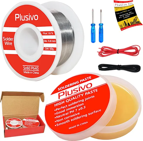 Kit de fundente de alambre de soldadura y pasta de colofonia - Alambre de soldadura de núcleo de colofonia de plomo de estaño 60-40 (0.031 in, 1.76