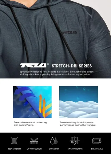 Miniatura 6 de TSLA Paquete de 3 suéteres de manga larga para hombre, ajuste seco, para correr, entrenamiento, atletismo, fitness y gimnasio