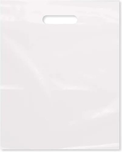 Purple Q Crafts Bolsa de plástico con asa troquelada 12 "x 15" Bolsas de plástico blanco para mercancía 100 unidades para venta al por menor,