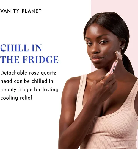 Miniatura 7 de Vanity Planet Rodillo vibrante de cuarzo rosa Rousa - Rodillo facial de piedra natural que ayuda a reducir las líneas finas y las arrugas - 13,000