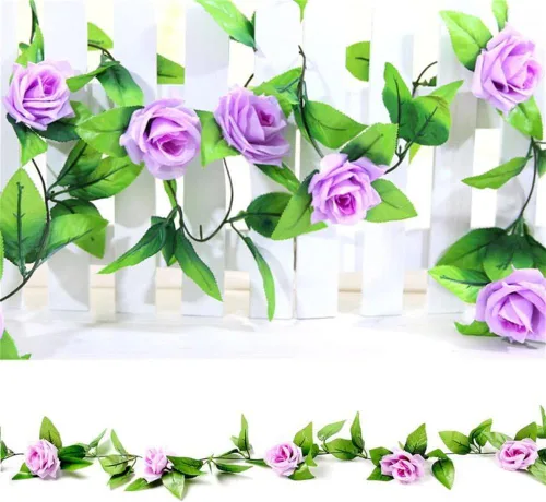 Miniatura 4 de Zhiheng Paquete de 4 vides de rosas artificiales de 7.8 pies con hojas verdes, flores falsas, plantas colgantes de jardín, guirnalda de vid