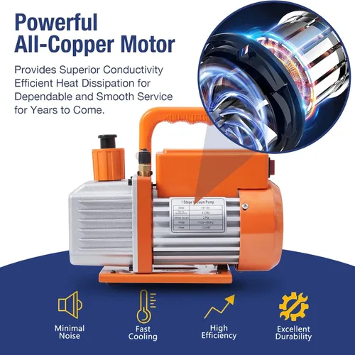 Miniatura 6 de BACOENG Juego de bomba de vacío y medidor de CA R32, kit de bomba de vacío HVAC de 4 CFM para sistema Mini Split, motor sin chispas
