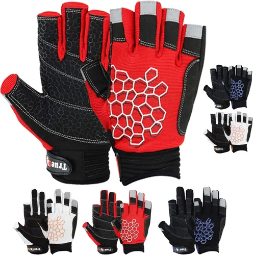 MRX BOXING & FITNESS Guantes de vela pegajosos para la palma de la mano, guantes de yate, kayak, bote, pesca, dedo corto, varios colores Negro/Rojo