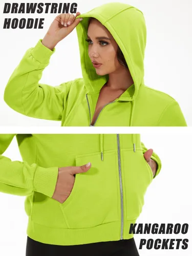 Miniatura 6 de MAGCOMSEN Sudadera corta con capucha para mujer, forro polar, con cremallera completa, con bolsillos
