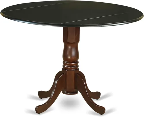 Miniatura 19 de East West Furniture DLT-BLK-T mesa de comedor redonda - con tapa redonda y 2 hojas desplegables y pata de pedestal, 42x29.5 pulgadas, acabado negro