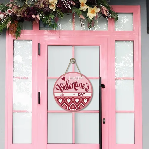 Miniatura 7 de Deroro Letrero de feliz día de San Valentín para decoración de puerta delantera, colgador de puerta de madera con corazones de amor rojo y rosa