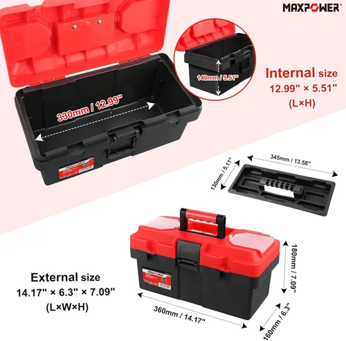 Miniatura 2 de MAXPOWER - Caja de herramientas pequeña de 14 pulgadas, con asa, bandeja extraíble con doble bloqueo de seguridad, caja de herramientas de plástico