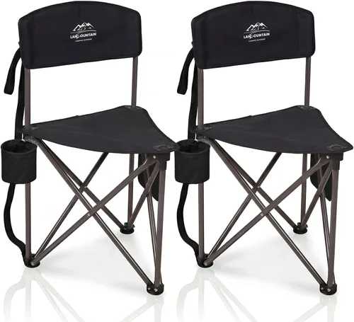 Paquete de 2 taburetes plegables para acampar con respaldo y soporte para tazas, sillas ligeras y portátiles para exteriores, para adultos, asiento