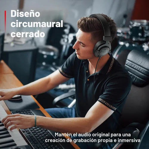 Miniatura 3 de FIFINE Auriculares de monitor de estudio para grabación, auriculares con cable con controlador de 50mm, auriculares sobre la oreja con cables Negro