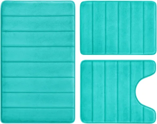 Miniatura 16 de BYSURE Juego de 3 tapetes de baño de espuma viscoelástica color gris, antideslizantes, extra suaves, absorbentes, lavables a máquina y secos