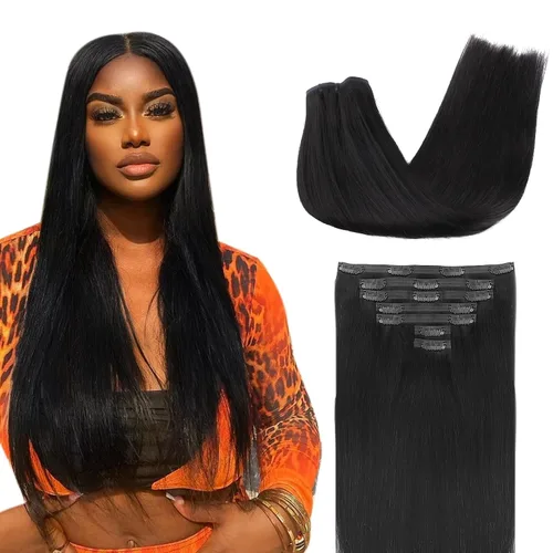 Miniatura 31 de Lashey - Extensiones de cabello con clip sin costuras, de cabello humano real, 7 unidades, 110 g, 14 pulgadas, color negro natural, lacio