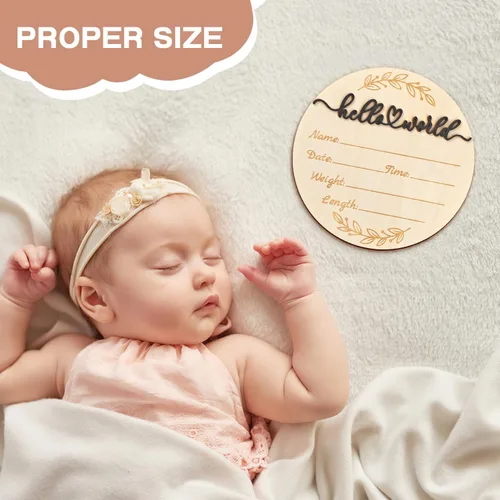Miniatura 3 de ZIEYOMI - Letrero de anuncio de bebé, letrero de madera con nombre de bebé recién nacido, placa de anuncio de nacimiento para hospital, guardería