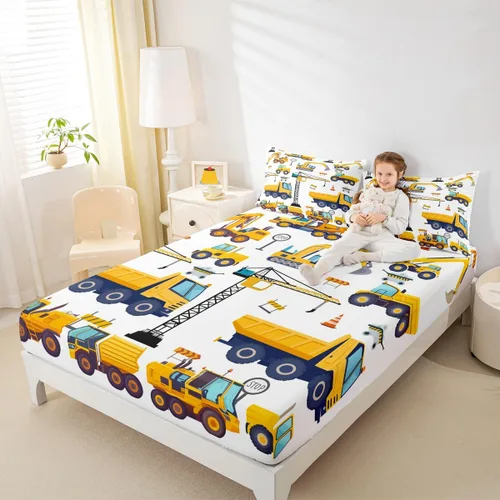 Miniatura 8 de Erosebridal Sábanas de construcción para niños, tamaño individual, excavadora, camión, juego de sábanas para niños, tractor, vehículo de tractor