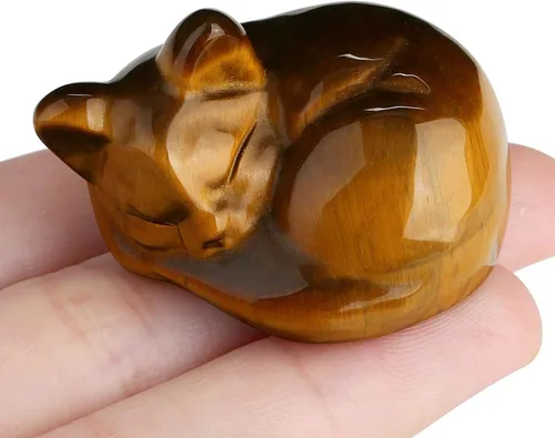 Miniatura 14 de LAIDANLA Estatua de gato dormido de obsidiana negra, cristales curativos tallados a mano, bonita escultura de figura de gatito de 1.6 pulgadas