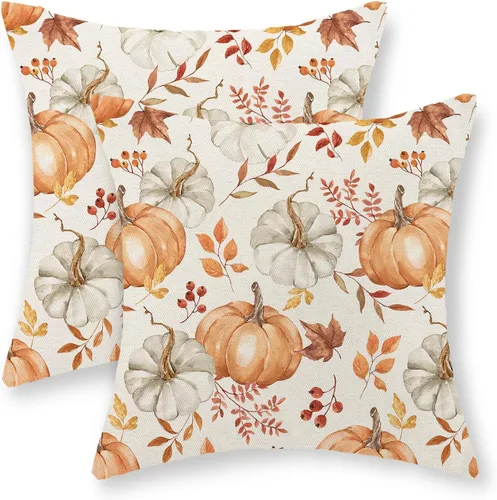 Miniatura 29 de Juego de 2 fundas de almohada de otoño de 16 x 16 pulgadas, diseño de calabaza azul y naranja, decoración de Acción de Gracias, decoración de otoño