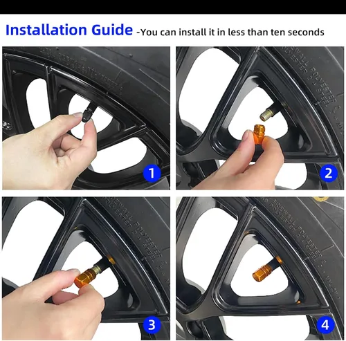 Miniatura 5 de Kewucn 8 PCS Tapas para Vástago de Válvula de Neumático de Automóvil, Tapas de Aire de Aleación de Aluminio con Anillo de Goma, Cubiertas Oro