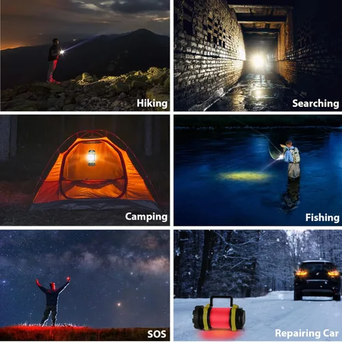 Miniatura 6 de Paquete de 2 linternas de campamento, luz LED para acampar al aire libre, linternas recargables con 1000 lm, 6 modos, banco de energía de 4000 mAh