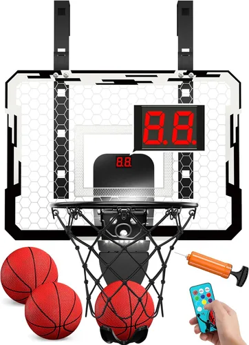 Miniatura 13 de QDRAGON Aro de baloncesto para interiores para niños, mini aros de baloncesto sobre la puerta con 7 luces LED, juguetes de baloncesto, regalos