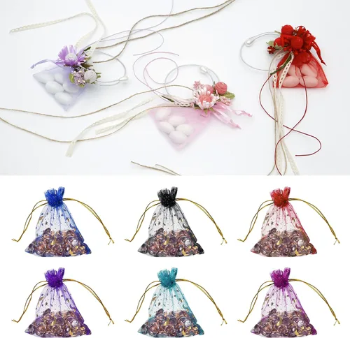 Miniatura 5 de MECCANIXITY Bolsa de organza de 3.5 x 5 pulgadas, bolsas de malla transparente de luna y estrella, bolsas de regalo con cordón, bolsa de regalo