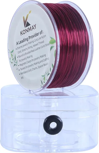 Miniatura 24 de KONMAY 1 Rollo de Cuerdas Planas Elásticas para Pulseras de 0.032 in con Estuche Organizador, 90 Yardas de Hilo Elástico de Cristal Negro para Hacer