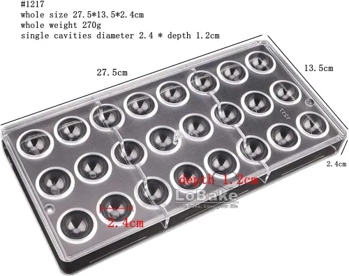 Miniatura 2 de 24 cavidades 0.9 in de diámetro forma de media bola policarbonato PC chocolate molde estrellado heven dulces haciendo moldes DIY suministros