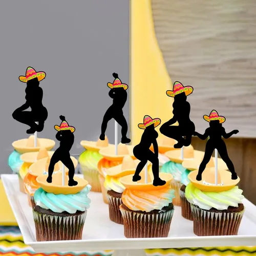 Miniatura 2 de Cheereveal 24 piezas de adornos para cupcakes de fiesta Twerk para niñas y mujeres, palillos de sombrero, fiesta mexicana, temática divertida