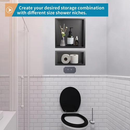 Miniatura 6 de Nicho de ducha de acero inoxidable cepillado de 12 x 6 pulgadas, organizador de ducha empotrado, inserto de estante de baño para instalación