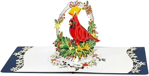 Miniatura 4 de CUTPOPUP - Tarjeta de felicitación con diseño de cardenal, Feliz Navidad, Navidad 3D, Año Nuevo, tarjeta de felicitación (cesta de cardenal)