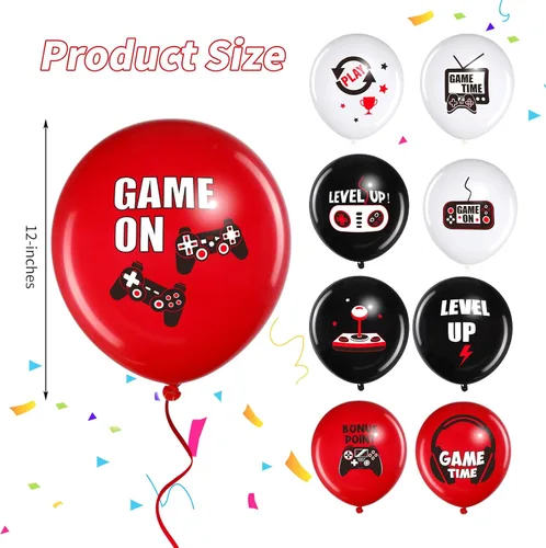 Miniatura 2 de Aoriher 36 globos de videojuegos, globos temáticos de látex negro de 12 pulgadas, decoraciones para adolescentes, juegos nocturnos, suministros