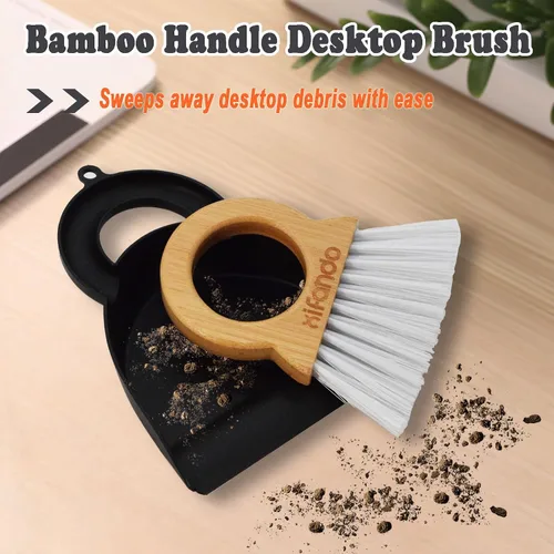 Miniatura 4 de Mini escoba y recogedor para tareas domésticas: mango de bambú, escoba pequeña y recogedor, combinación de mini barrido de escritorio, cepillo