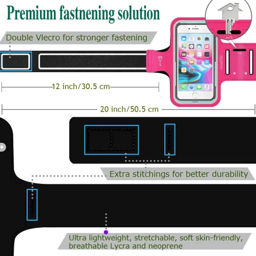 Miniatura 7 de Soporte para teléfono con brazo para correr, brazalete celular para iPhone 15 14 13 12 11 Pro Max/XR/8 7 6s Plus, para Galaxy A/S/Note hasta 6.9 Rosa