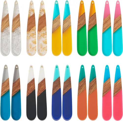Miniatura 35 de Beadthoven 60 piezas Kit de Dijes de Madera de Resina Colgantes para Hacer Aretes Dijes Dorados para Aretes DIY Boho Piezas en Blanco de Madera
