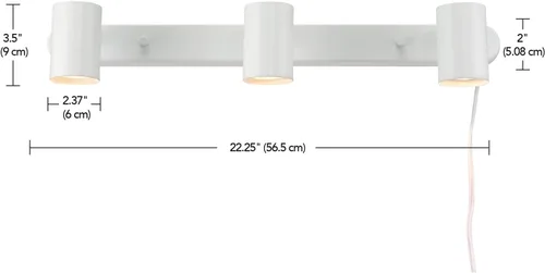 Miniatura 6 de GLOBE Electric 60024 Iluminación de riel de 3 luces con enchufe, cabezales ajustables, acabado blanco mate, 22 pulgadas, base GU10, cable de 15 pies