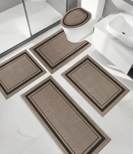 Miniatura 51 de chakme Juego de 2 alfombras de baño ultrafinas, absorbentes, antideslizantes, lavables a máquina, color beige oscuro, 17 x 24 pulgadas + tapete