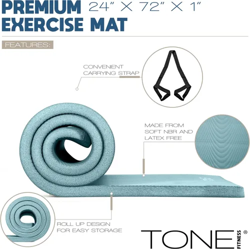 Miniatura 3 de Tone Fitness Esterilla de yoga de 1 pulgada de grosor Alfombrilla de ejercicio antideslizante de alta densidad con correa de transporte para yoga